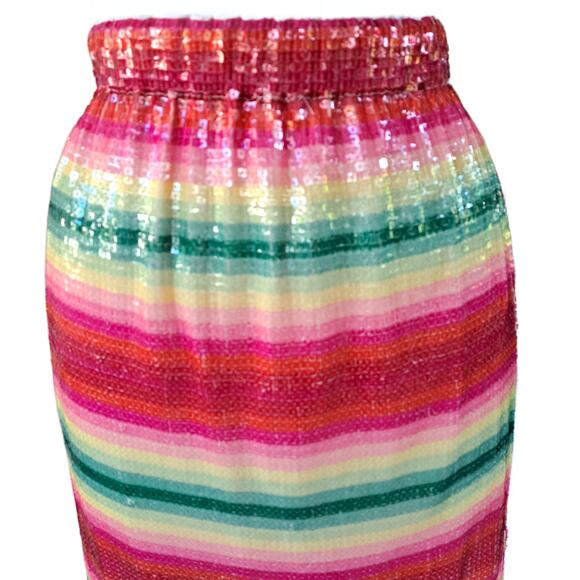 NEW J CREW COLLECTION Sequin Rainbow Stripe Midi Skirt Size XXS - Picture 6 of 10